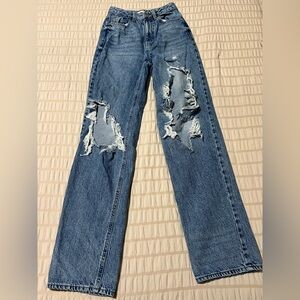 PacSun Distressed Straight Leg Blue Jeans